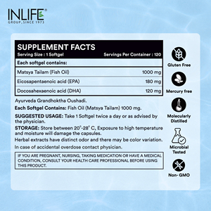 Aceite de Pescado INLIFE 1000mg <span class=keywords><strong>Omega</strong></span> 3, Cápsulas para Adultos, 120 Unidades, Alta Potencia, Destilado Molecularmente, Certificado GMP - Product Image 3