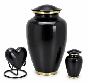 Plain Black Color Cremation Urn Set of 3 <b>for</b> Human <b>Ashes</b> Adult <b>Keepsake</b> & Heart <b>Keepsake</b> - Product Image 1
