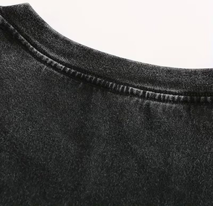 Custom Printed Chest Logo Personalized Front Silk Screen Printed Turtleneck Men's Washed Aged 100% Cotton T-Shirt Digital - Product Image 4