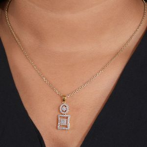 Collier pendentif géométrique en diamant de culture, or blanc, pendentif ovale et carré, bijoux minimalistes pour mariée, cadeau pour femme - Product Image 3