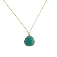 Collier tendance pour femme avec pendentif goutte d'eau facetté en laiton plaqué or, pierre de 20 mm, chaîne ajustable à enfiler, serti clos
