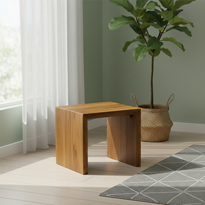 Chic Modern Nordic Teak Wood <b>Shower</b> <b>Stool</b> with Upside Down U Shape <b>for</b> Outdoor Restaurant Dining Room and Living Room - Product Image 1