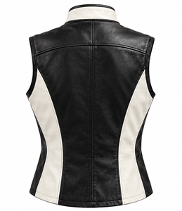 Chaleco de cuero para hombre en blanco y negro con cuello alto y cierre de cremallera. - Product Image 6