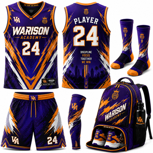 Basketball Academy Uniform Set With Jersey Short Socks And Sleeve Sublimation Basketball Uniform Kit With Custom Name And Number - Product Image 1