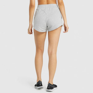 Shorts en molleton gris taille haute pour femme, couleur unie, décontractés, taille élastique, coupe classique, en coton, pour l'entraînement - Product Image 3