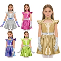 Robe métallique de cosplay Alien pour filles de 6 à 16 ans, robe à volants avec 1 paire de gants, tenue de robot pour événements, fêtes costumées, compétitions