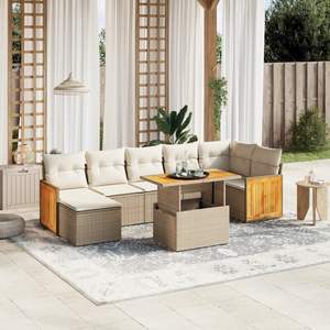 Ensemble de canapés de jardin en rotin PE beige avec grands accoudoirs réglables - Product Image 1