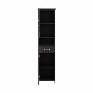 Mobiletto Nero a Doppia Anta, Sottile e Alto, con 2 Ripiani Regolabili per Arredo Bagno - Product Image 2