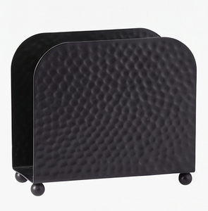 Porte-serviettes moderne en métal noir avec surface texturée et pieds sphériques, design autoportant pour une décoration de table élégante et une utilisation domestique - Product Image 1