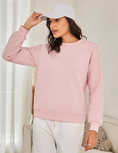 Sudadera de cuello redondo para mujer, de lujo, bordada, de algodón 100%, rosa, de felpa, con hombros caídos, estilo oversize, estilo urbano, venta al por mayor - Product Image 6