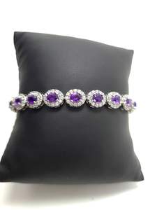 Bracelet tennis ovale en améthyste violette naturelle d'Afrique, bracelet rivière, bracelet cocktail halo, cadeau pour elle - Product Image 4