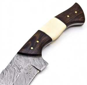 Cuchillo hecho a mano con hoja de acero de Damasco y mango de hueso de camello, tipo Drop Point, para uso general. - Product Image 3