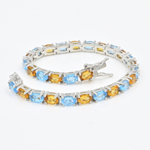 Swiss Blue Topaz and Citrine Gemstone Oval Shaped <b>Bracelet</b> in 925 Sterling <b>Silver</b> <b>Charm</b> Fine <b>Bracelet</b> IGI Certified Party Gift - Product Image 1
