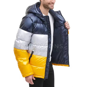 Veste matelassée pour homme à blocs de couleur, à capuche, fermeture éclair, coupe-vent, décontractée, pour l'hiver, coupe régulière, en polyester - Product Image 3