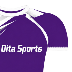 Camiseta Deportiva de Compresión, Manga Corta, Color Morado y Blanco, Cuello Redondo, Diseño Gráfico de Rayos, para Entrenamiento Atlético - Product Image 4