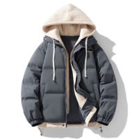 Blouson matelassé à capuche bleu clair unisexe, hiver, décontracté, fermeture éclair, rembourrage épais en polyester, couleur unie, coupe ample