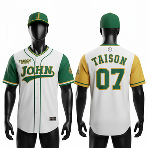 Maillot de baseball pour homme 160 GSM en maille polyester respirante, rayures fines bleues crème, fermeture boutonnée, logo personnalisé en sergé, uniforme d'équipe - Product Image 4