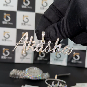 RB GEMS Hip Hop Moissanite Letter Pendant 925 Silver Fully Iced Out <b>Chain</b> <b>Name</b> Custom Moissanite Pendant - Product Image 2