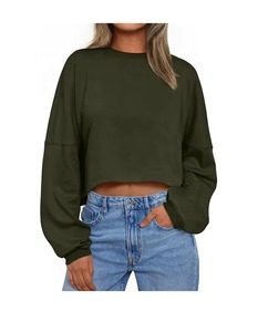Sudaderas de Forro Polar Vintage Oversize para Mujer con Cuello Redondo, Manga Larga y Logo Estampado Frontal, Estilo Corto para Otoño/Invierno - Product Image 1
