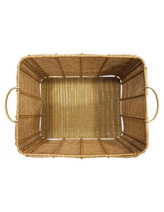 Woven Rattan <b>Storage</b> <b>Basket</b> <b>Rectangular</b> Wicker Organizer Bin with Handles for Home Bedroom Living Room - Product Image 3