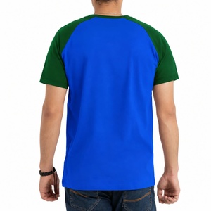 Men's Blue Green Raglan Sleeve O-Neck Regular Fit Spandex Jersey Eco-Friendly T-Shirt Solid Color Casual Style Contrast <b>Trim</b> - Product Image 2