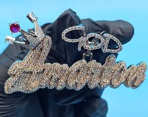 Pendentif Couronne de Luxe avec Lettre 'God' en Argent 925 Plaqué Or 18K, Moissanite, Breloque Hip Hop, Bijou Unisexe - Product Image 6