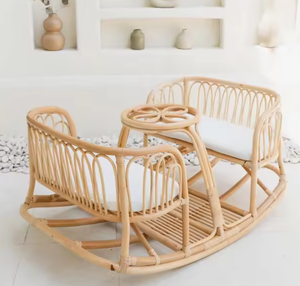 Natural Rattan Baby Relax <b>Chair</b> Double Seat Rocking Bench for Children <b>Kids</b> <b>Recliner</b> Wicker <b>Chairs</b> for <b>Kid</b> Room Nursery - Product Image 4
