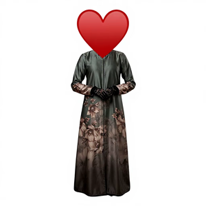 ชุดเดรสแบบเปิดด้านหน้า ผ้าคลุมศีรษะแบบอิสลาม ผ้าพันคอสีดำ ผ้าซาติน ยาวคลุมเท้า สวยงาม - Product Image 1