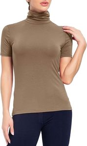 Camisetas de Cuello Alto de Manga Corta para Mujer, Ajustadas, Informales, de Algodón Transpirable, para Primavera y Otoño, Lisas - Product Image 4