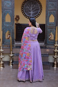 Latest Traditional Lehenga Set Floral Print <b>Saree</b> <b>Blouse</b> Net Dupatta Embroidered Indian Wedding Outfit for Women Fancy Wear - Product Image 5