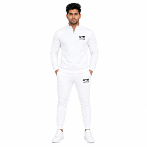 <b>Men</b> <b>White</b> Tracksuit Set Full Zip Sports <b>Jacket</b> and Jogger Pants Custom Logo Gym Activewear - Product Image 6