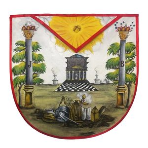 Tablier maçonnique de haute qualité, personnalisé, Rite Écossais, Arche Royale, avec design 3D peint à la main sur tissu, brodé et doté d'un attache magnétique - Product Image 1