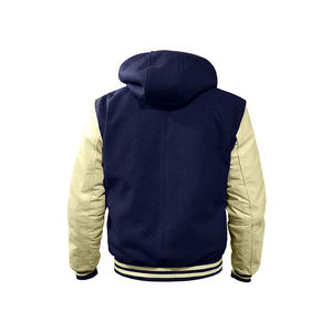 Veste universitaire unisexe violette et beige avec manches en cuir PU, col montant, fermeture à boutons recouverts, style décontracté, vêtement d'hiver coupe-vent - Product Image 3