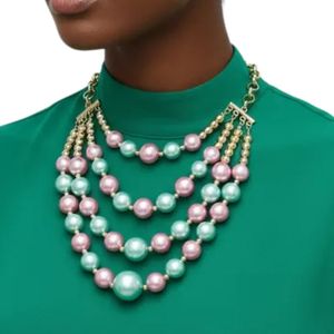 Collier à plusieurs rangs avec perles roses, vertes et dorées, collier élégant pour femmes, bijoux de mode, collier multi-rangs, à porter pour les fêtes, cadeau - Product Image 6