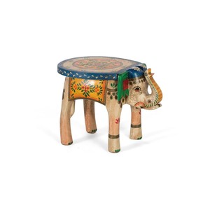 Hand-Painted Mango Wood <b>Elephant</b> Stool | Tribal Design Wooden Seat Wholesale - Product Image 1