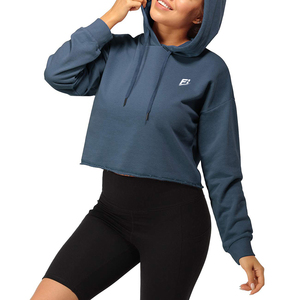 OEM Custom Women's Crop Pullover Sweatshirt Hoodies Regular Fit <b>French</b> Terry Long Sleeve Casual Autumn Wear Embroidery Logo USA - Product Image 1