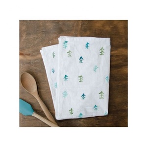Organic Cotton <b>Kitchen</b> Towels Manufacturer Heavyweight Pine Tree Embroidered Hand Painted Bulk OEM Private <b>Label</b> Supply - Product Image 1