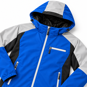 Color Block <b>Mens</b> Winter Softshell Jacket Full Zip Adjustable Hood Trail Workwear Chest Pocket Custom Logo Printing Elastic Cuffs - Product Image 4