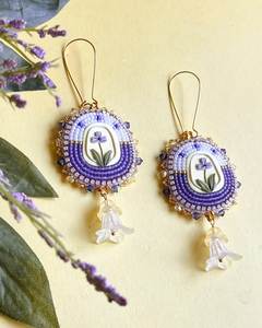 Handmade Luxury Embroidery Beaded <b>Earrings</b> with <b>Fine</b> Bead Embellishments and Designer Floral Pattern - Product Image 6