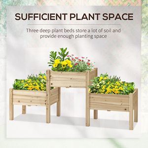 Ensemble de 3 jardinières surélevées en bois, design à deux niveaux avec trous de drainage naturels pour support de plantes - Product Image 6