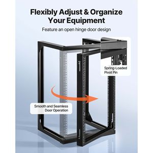Gabinete de red de montaje en pared de 15U, capacidad de carga máxima de 150 libras, marco abierto, puerta oscilante de 180 grados, estante de acero al carbono negro de 19 pulgadas para TI - Product Image 2