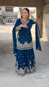 ซัพพลายเออร์อินเดีย ชุดชีฟองไหมชิโนนดีไซน์ทันสมัย สง่างาม พร้อมงานปัก แห้งเร็ว เหมาะสำหรับงานแต่งงาน - Product Image 2