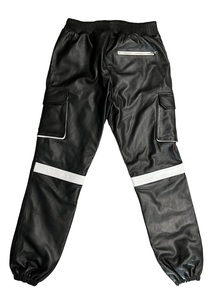 Custom OEM Men's Genuine <b>Sheepskin</b> Leather Tracksuit Two-Piece Set Striped Trim Hooded Bomber <b>Jacket</b> and Cargo Jogger set - Product Image 4