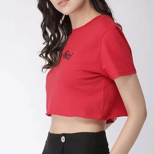 Women Crop <b>Top</b> T-Shirt Crew Neck Short Sleeve Solid Color Casual Summer Wear 100% Cotton Jersey Custom Printed Logo OEM Supplier - Product Image 6