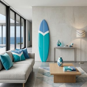 Decoración de Pared de Tabla de Surf de Madera Hecha a Mano, Escultura Minimalista de Tabla de Surf Pintada, Arte de Pared para Sala de Estar de Casa de Playa - Product Image 4