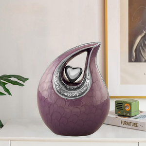 Urne funéraire en aluminium violet avec motif en forme de cœur pour souvenir commémoratif d'un adulte - Product Image 3