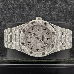 Reloj de Lujo Mecánico con Números Completamente Adornados con Cristales de Zafiro, Estilo Hip Hop, Diamantes Moissanite, Resistente al Agua 10 Bar, Acero Inoxidable - Product Image 1