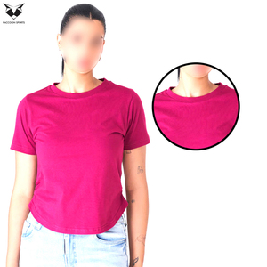 Camiseta de Algodón y Poliéster Lisa para Mujer con Logotipo Personalizado, Fabricante de Fábrica, Color Rosa Sólido, Manga Corta, Cuello Redondo, Ropa Casual - Product Image 4