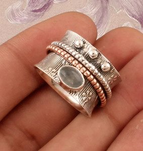 แหวนสมาธิดีไซน์ขนนกสีเงินสเตอร์ลิงสำหรับงานแต่งงานและงานปาร์ตี้ - Product Image 2