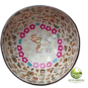 Bol en coquille de noix de coco fait main, écologique, mosaïque florale, pour la décoration de la cuisine, les salades de fruits, le riz et les desserts - Product Image 3